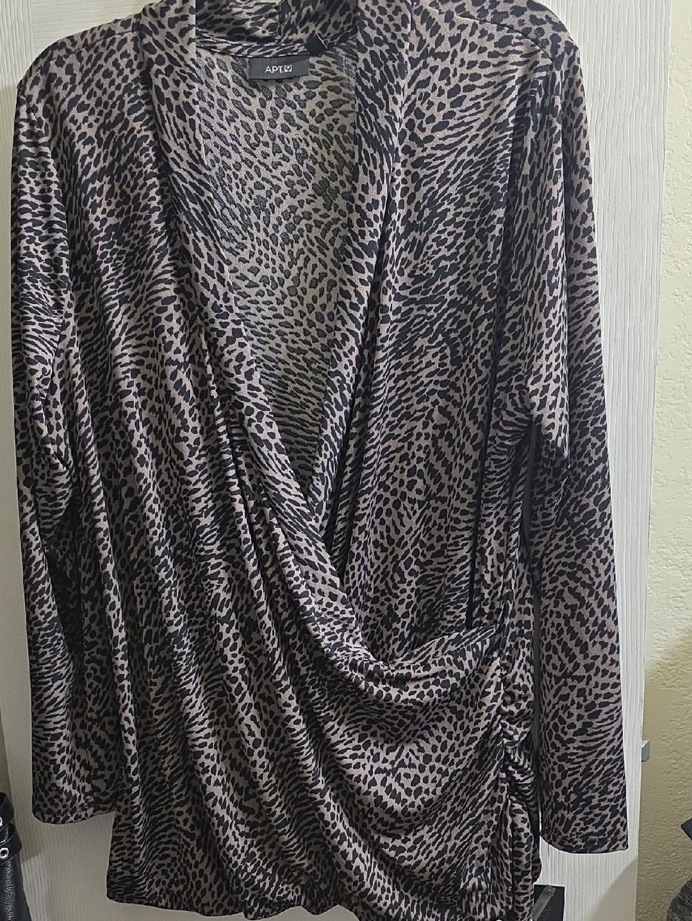 Apt. 9 Taupe and Black Leopard-Print Wrap Blouse Size 1X